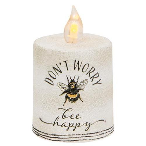 Don't Worry Bee Happy Flame Timer Pillar 225 x 25 - The Fox Decor