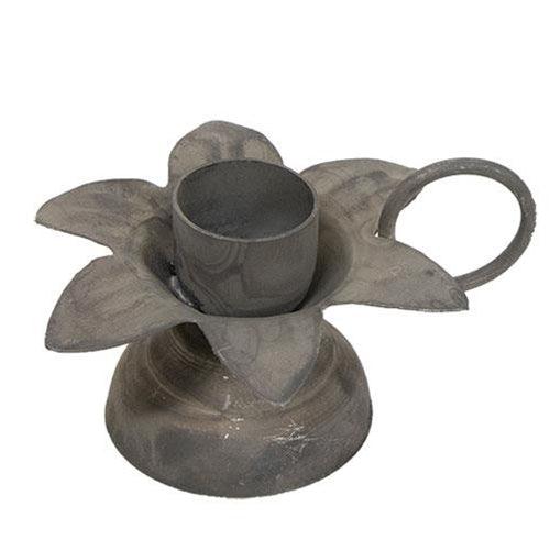 Antiqued Gray Blooming Flower Taper Holder - The Fox Decor