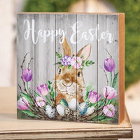 Happy Easter Spring Floral Box Sign - The Fox Decor