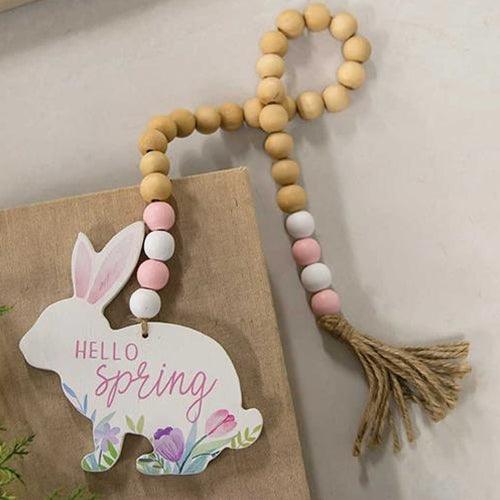 Hello Spring Wooden Bead Garland w Bunny - The Fox Decor