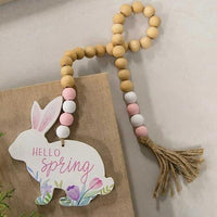 Hello Spring Wooden Bead Garland w Bunny - The Fox Decor