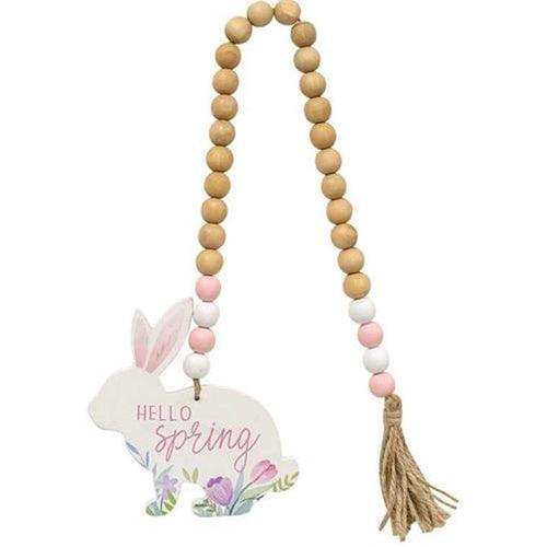Hello Spring Wooden Bead Garland w Bunny - The Fox Decor