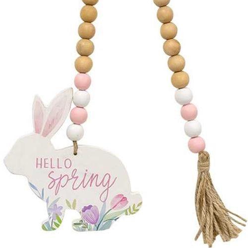 Hello Spring Wooden Bead Garland w Bunny - The Fox Decor