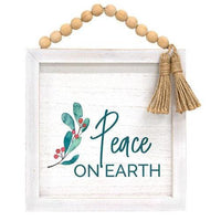 Peace On Earth Framed Sign w Beads & Tassels - The Fox Decor