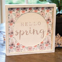 Hello Spring Cutout Floral Inset Box Sign - The Fox Decor