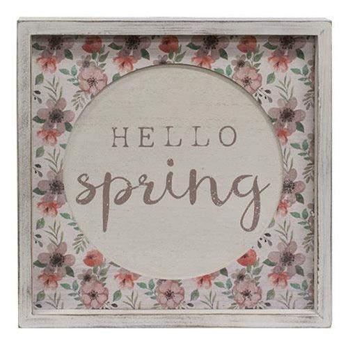 Hello Spring Cutout Floral Inset Box Sign - The Fox Decor