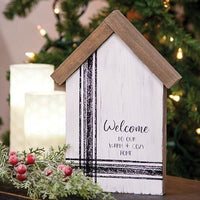 Welcome To Our Warm & Cozy Home Wooden House Sitter - The Fox Decor