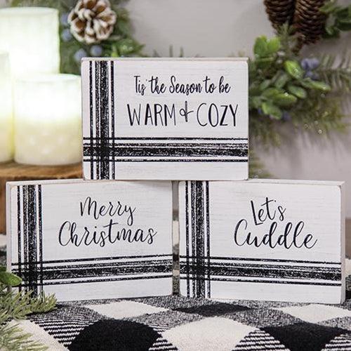 Warm Words Striped Wooden Block 3 Asstd - The Fox Decor