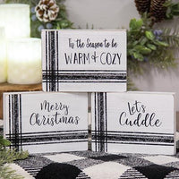 Warm Words Striped Wooden Block 3 Asstd - The Fox Decor