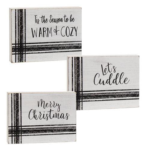 Warm Words Striped Wooden Block 3 Asstd - The Fox Decor
