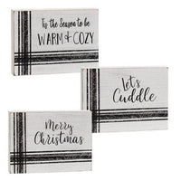 Warm Words Striped Wooden Block 3 Asstd - The Fox Decor