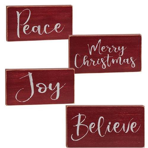 Holiday Script Red Word Block 4 Asstd - The Fox Decor