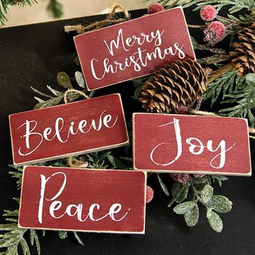 Holiday Script Red Word Ornament 4 Asstd - The Fox Decor