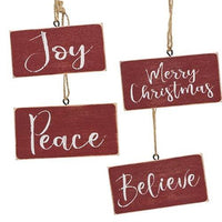Holiday Script Red Word Ornament 4 Asstd - The Fox Decor