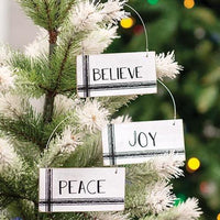 Black & White Stripe Holiday Word Ornament 3 Asstd - The Fox Decor