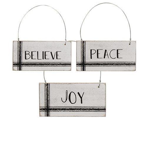 Black & White Stripe Holiday Word Ornament 3 Asstd - The Fox Decor