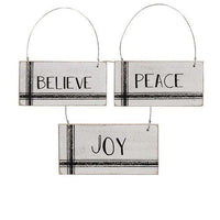 Black & White Stripe Holiday Word Ornament 3 Asstd - The Fox Decor