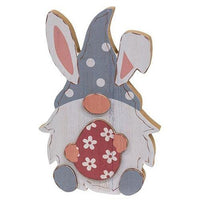 Blue Gnome Bunny with Egg Wood Sitter - The Fox Decor