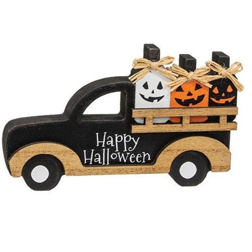 Mini Happy Halloween Pumpkin Truck Wood Sitter - The Fox Decor