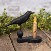 Wooden Crow Pedestal w Taper Holder - The Fox Decor