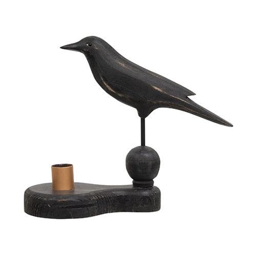 Wooden Crow Pedestal w Taper Holder - The Fox Decor