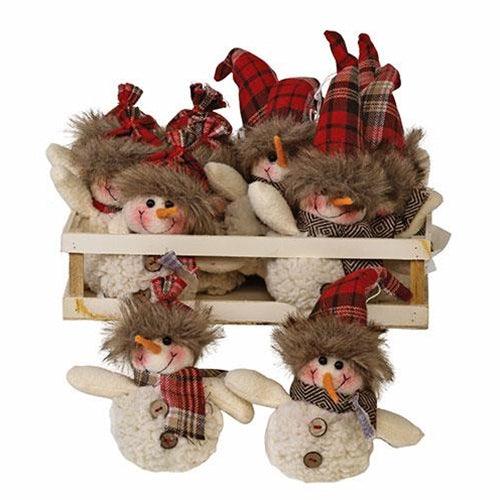 Plush Red Plaid Hat Snowman Ornament 2 Asstd - The Fox Decor