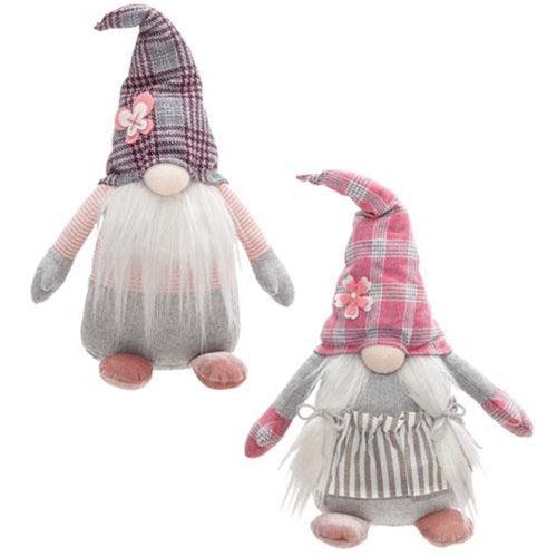 Pink Plaid Spring Gnomes 2 Asstd - The Fox Decor