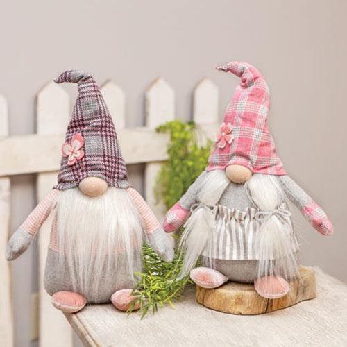 Pink Plaid Spring Gnomes 2 Asstd - The Fox Decor