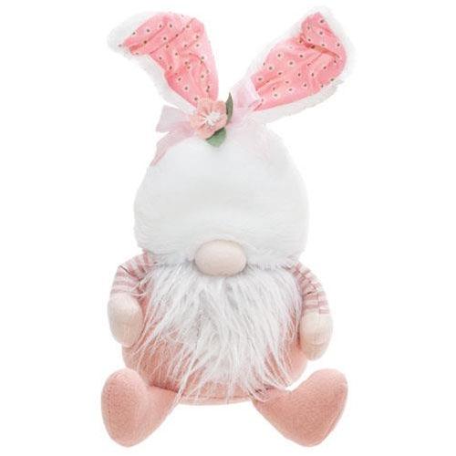 Sitting Pink Bunny Ear Gnome - The Fox Decor