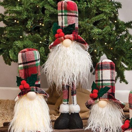 Standing Plaid Santa Gnome w LED Light - The Fox Decor