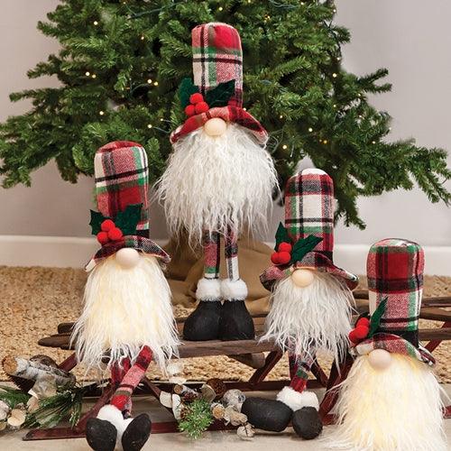 Large Dangle Leg Plaid Santa Gnome w LED Light - The Fox Decor