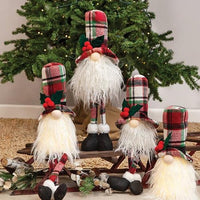 Large Dangle Leg Plaid Santa Gnome w LED Light - The Fox Decor