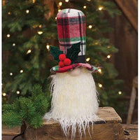 Sitting Plaid Santa Gnome w LED Light - The Fox Decor