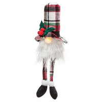 Large Dangle Leg Plaid Santa Gnome w LED Light - The Fox Decor