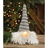 Sm Grey Hat Santa Gnome w LED Light Nose - The Fox Decor
