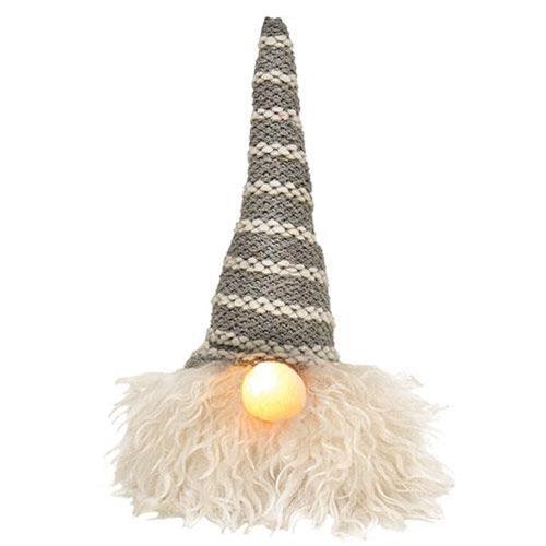 Sm Grey Hat Santa Gnome w LED Light Nose - The Fox Decor