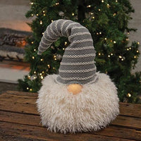 Large Gray Hat Santa Gnome w LED Light Nose - The Fox Decor
