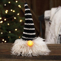 Sm Black Hat Santa Gnome w LED Light Nose - The Fox Decor