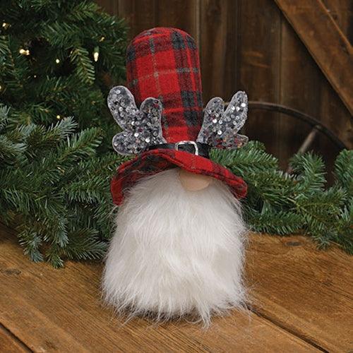 Top Hat Winter Plaid Sequin Reindeer Gnome - The Fox Decor