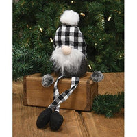 Black & White Buffalo Check Beanie Dangle Leg Gnome - The Fox Decor