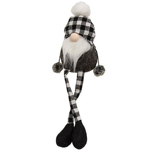 Black & White Buffalo Check Beanie Dangle Leg Gnome - The Fox Decor