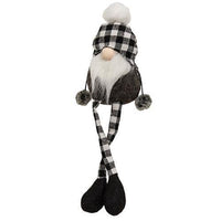 Black & White Buffalo Check Beanie Dangle Leg Gnome - The Fox Decor
