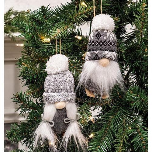 Mr & Mrs Gray & White Skier Gnome Ornament 2 Asstd - The Fox Decor