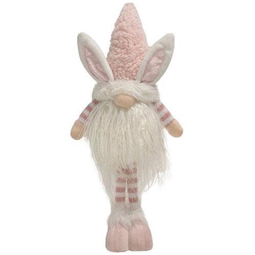 Fuzzy Pink Striped Standing Gnome Bunny - The Fox Decor