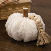 Cream Ribbed Pumpkin w Beaded Tassel Small - The Fox Decor