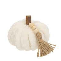 Cream Ribbed Pumpkin w Beaded Tassel Small - The Fox Decor