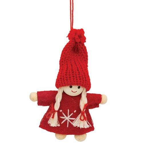 Mini Snowflake Stitched Wooden Doll Ornament 2 Asstd - The Fox Decor