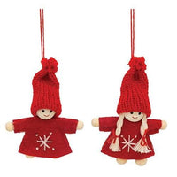Mini Snowflake Stitched Wooden Doll Ornament 2 Asstd - The Fox Decor