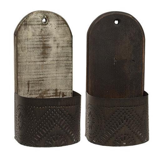Wood & Punched Tin Rounded Front Wall Sconce 2 Asstd - The Fox Decor
