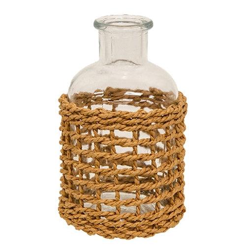 Glass Bottle In Seagrass Woven Sleeve - The Fox Decor
